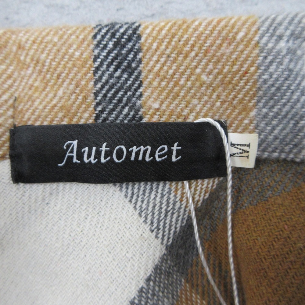 Plaid Oversized Shacket Women M Tan White Flannel Shirt Jacket Pockets Automet - Picture 11 of 16
